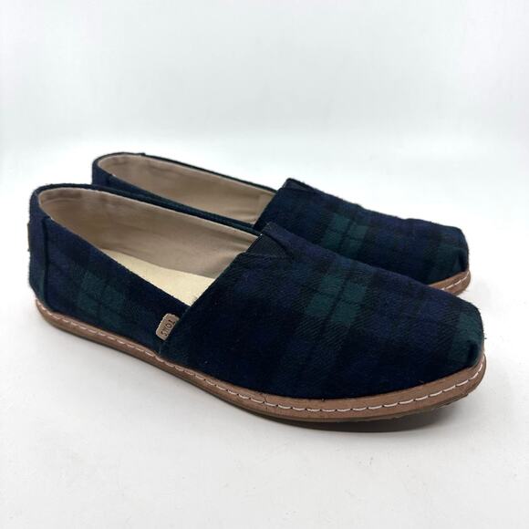 TOMS Spruce Tartan Plaid Felt WMNS Classic Flats Navy/Green US 8 Loafers Slip On - Picture 2 of 9